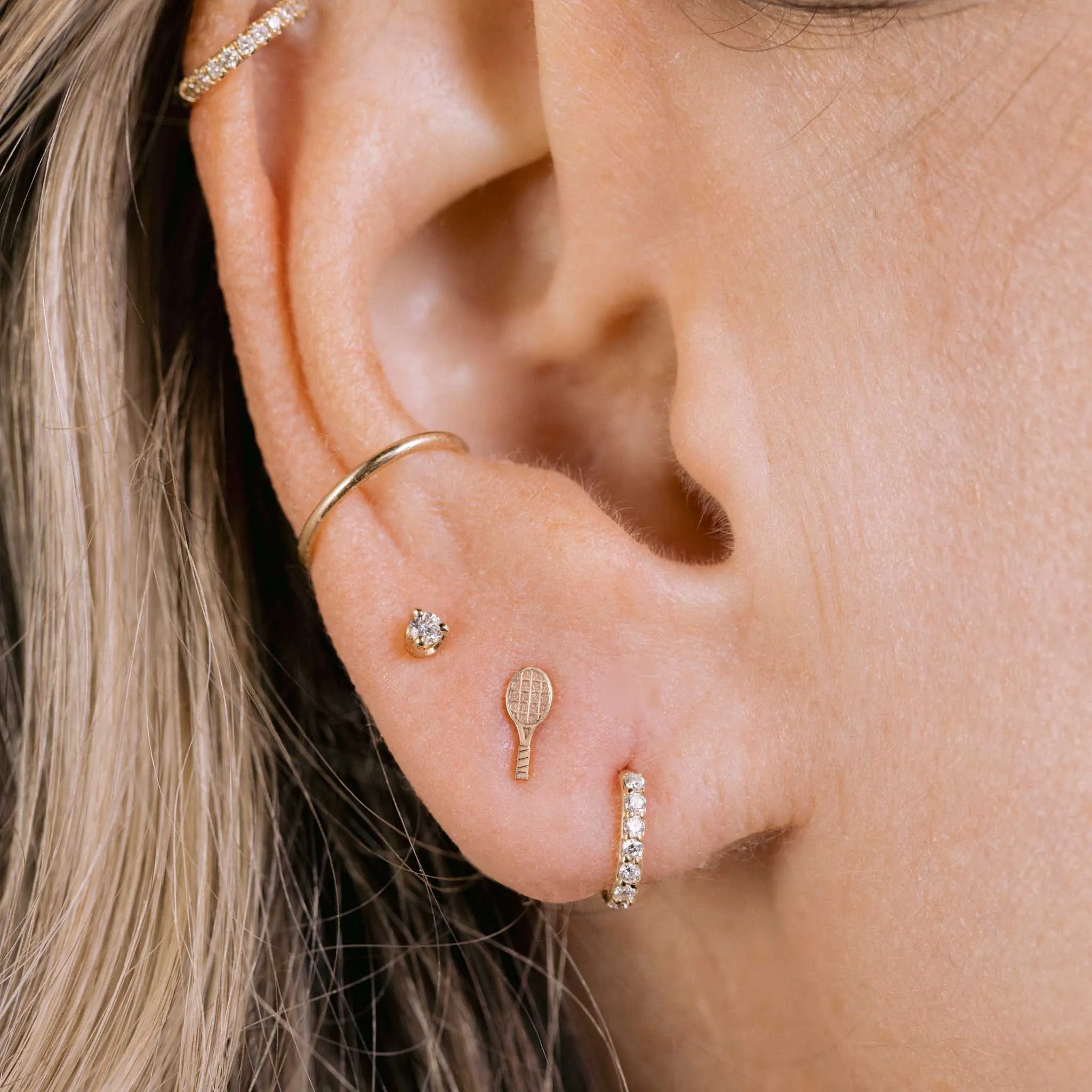 14k Itty Bitty Tennis Racket Stud