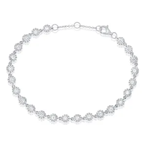 14K White Gold Diamond Halo Tennis Bracelet