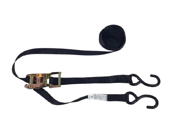 1" x 16' Black Ratchet Strap with S Hook (12 Pack)