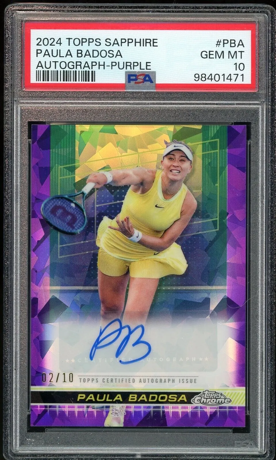 2024 Topps Chrome Sapphire Tennis Purple /10 Paula Badosa Auto PSA 10 GEM MINT