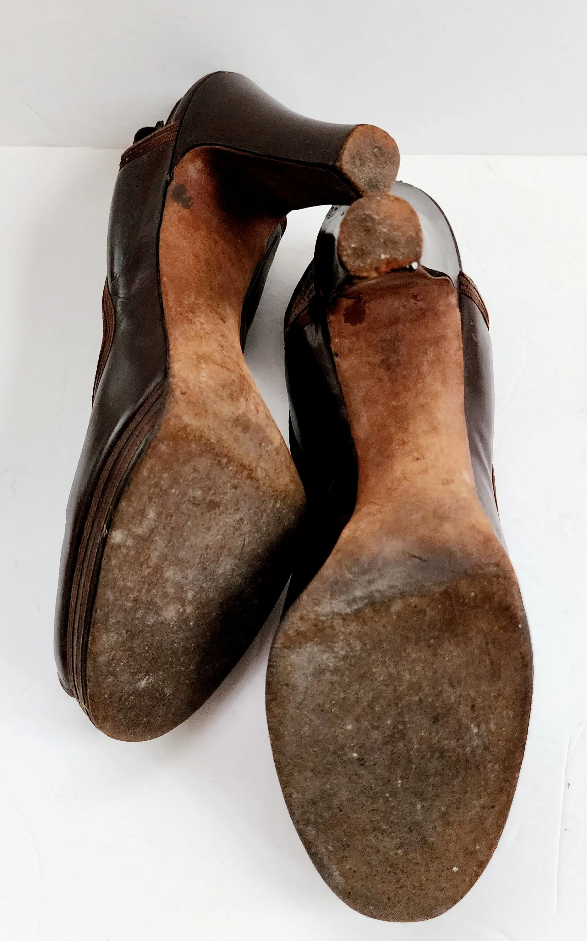 40s Brown Shoes Peep Toe High Heel Slingbacks Size 10 RARE