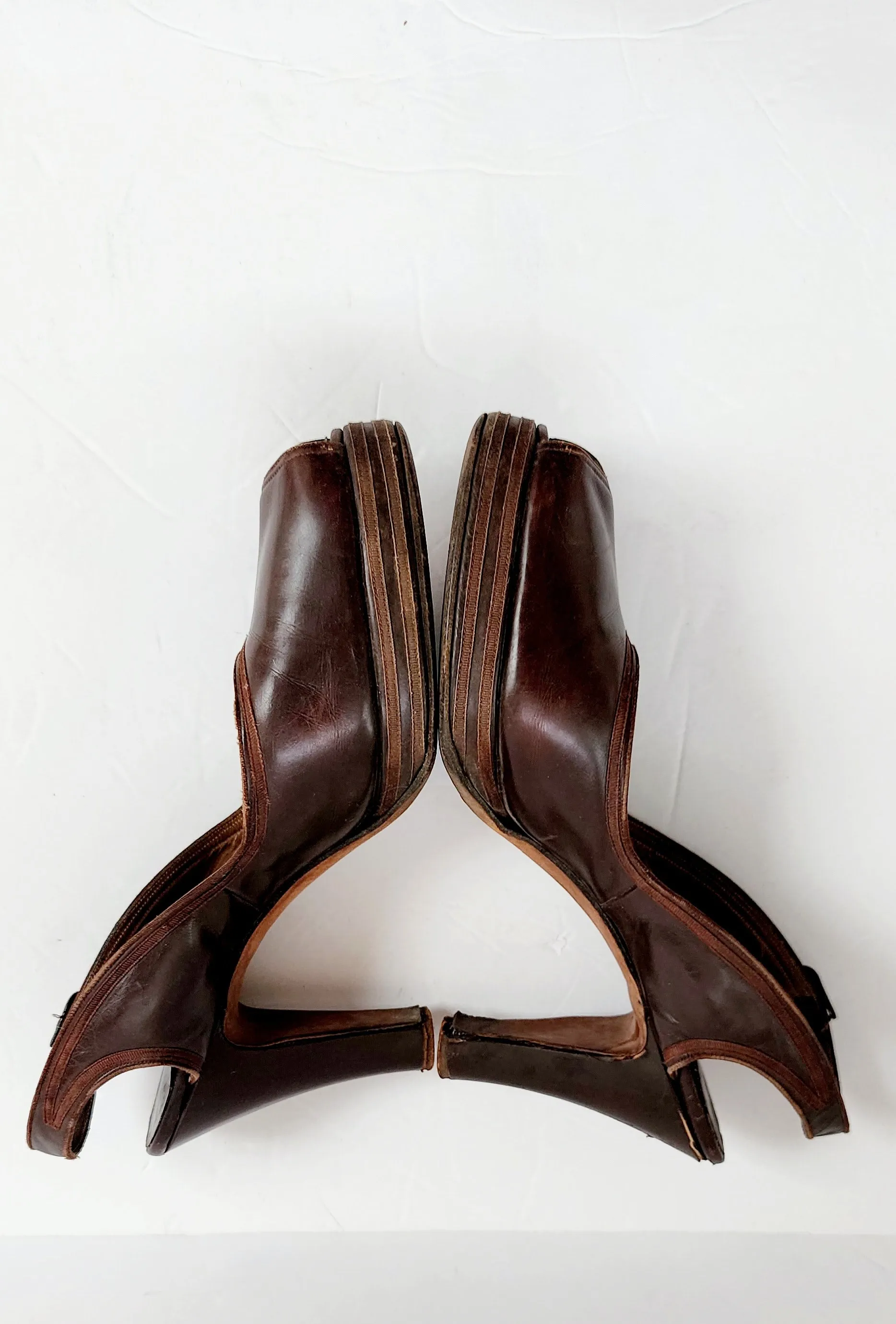40s Brown Shoes Peep Toe High Heel Slingbacks Size 10 RARE
