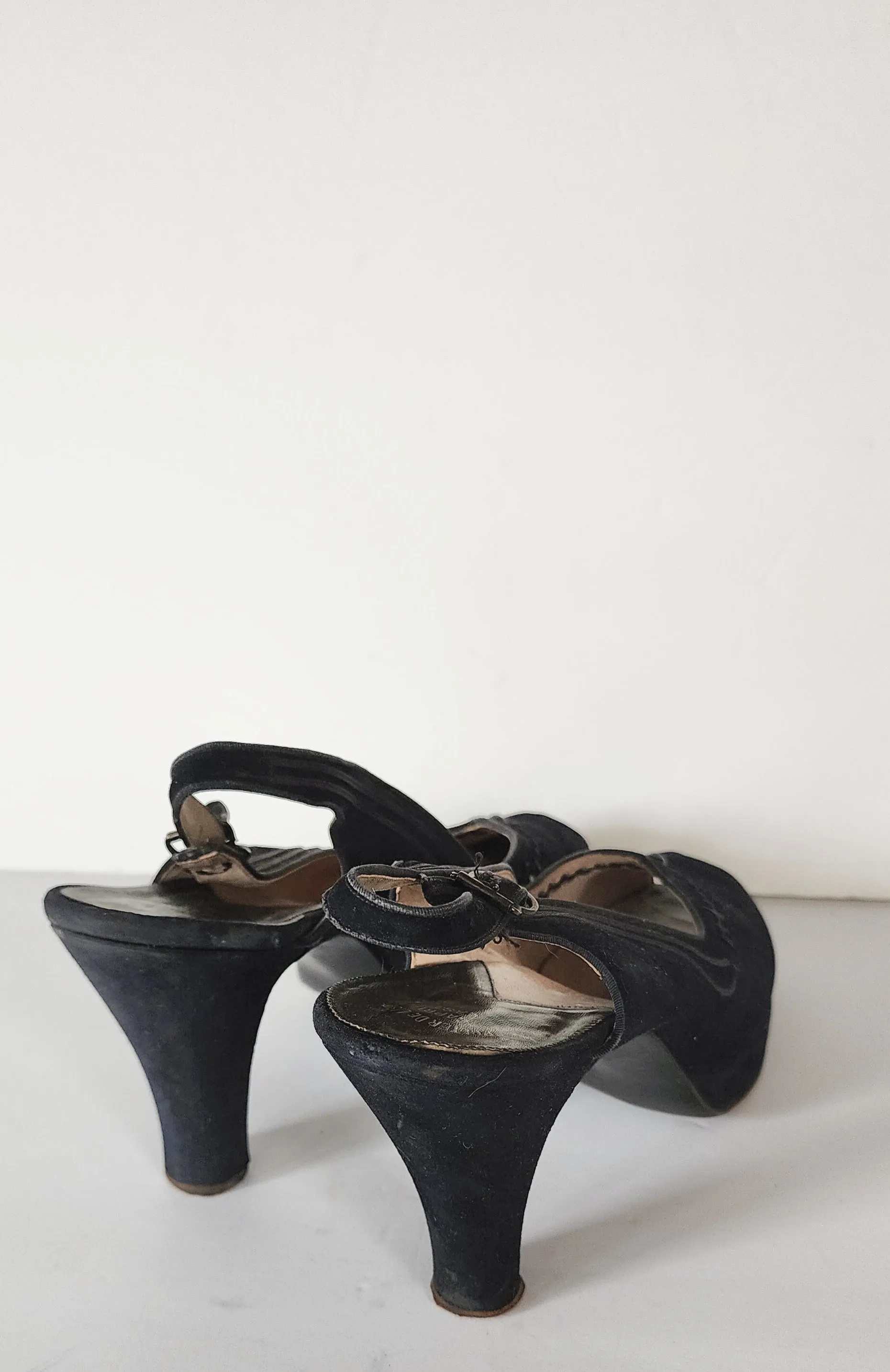 40s Peep Toe Black Shoes High Heel Slingbacks 10