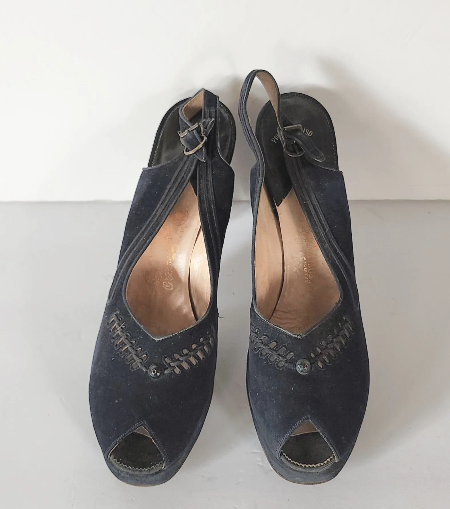40s Peep Toe Black Shoes High Heel Slingbacks 10