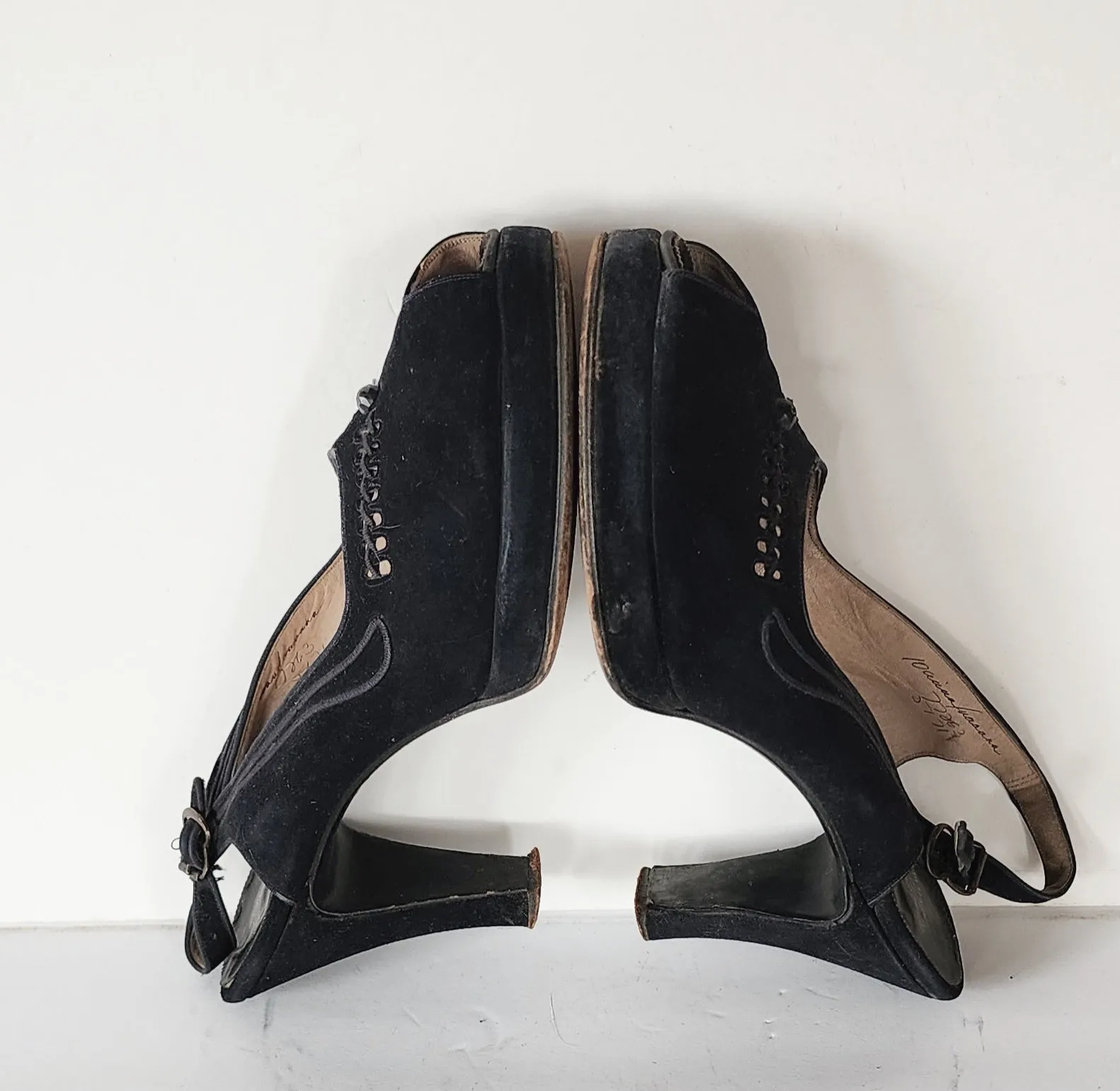 40s Peep Toe Black Shoes High Heel Slingbacks 10