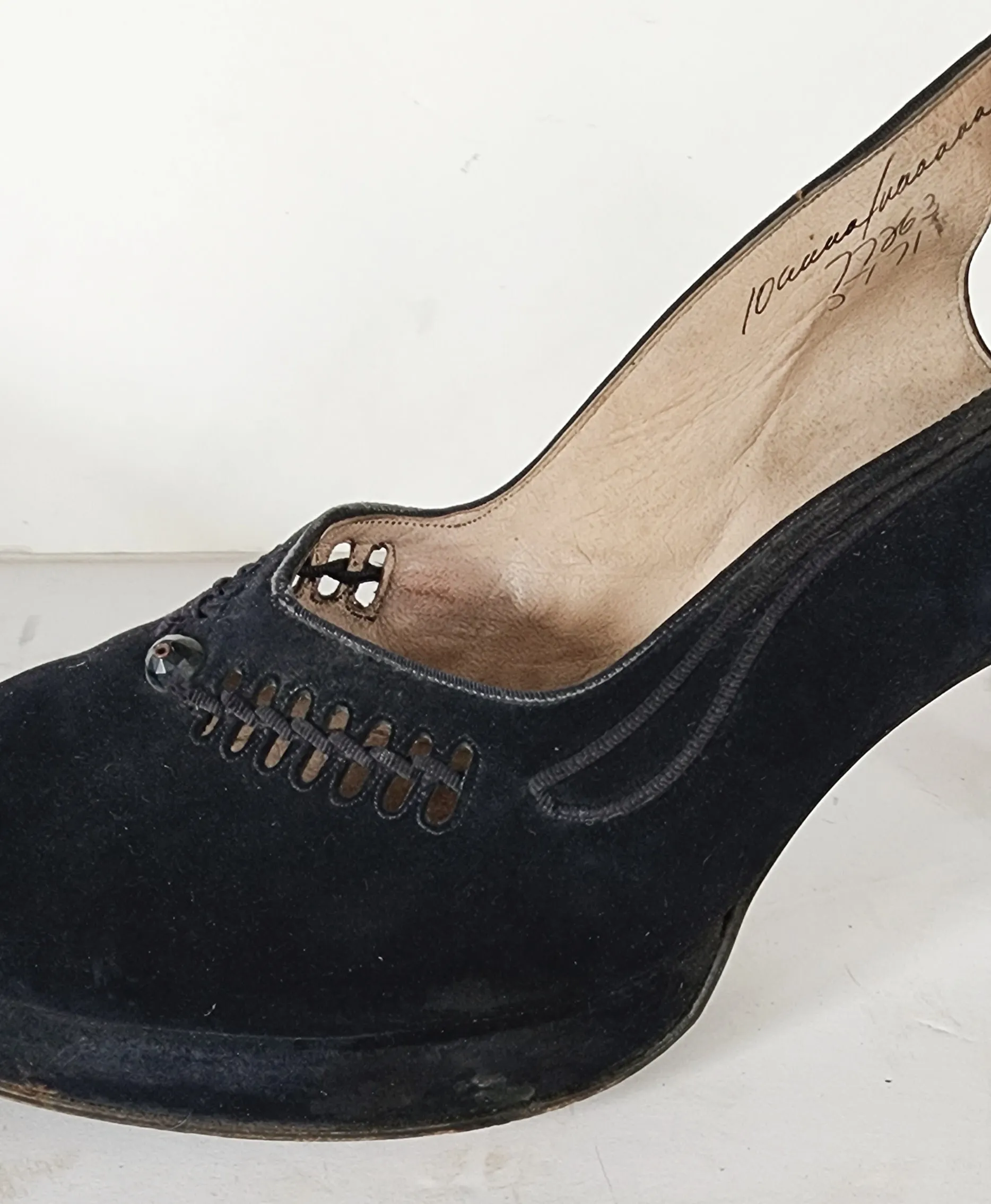 40s Peep Toe Black Shoes High Heel Slingbacks 10