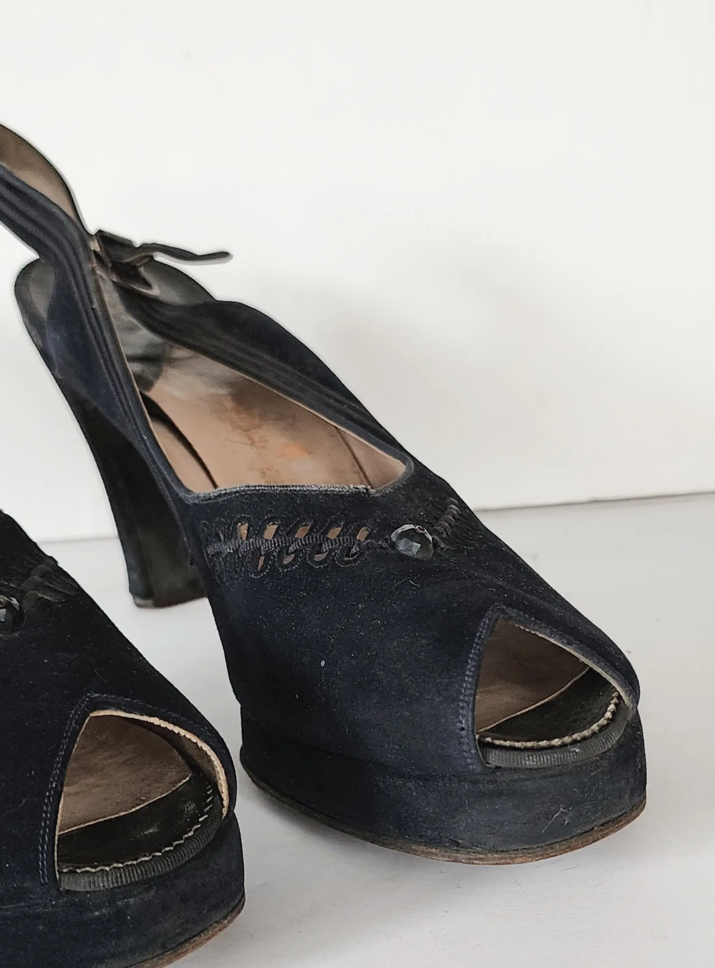 40s Peep Toe Black Shoes High Heel Slingbacks 10