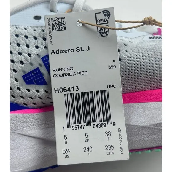 Adidas Adizero SL Junior Kids 5.5 White Pink Low Running Shoes Sneakers H06413