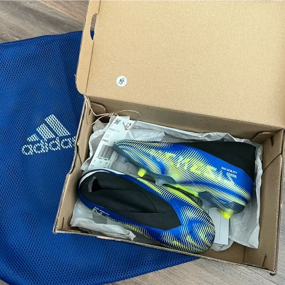 Adidas Kids Nemeziz  FG Kids Laceless Soccer Cleats Royal Blue &amp; Yellow 10.5K