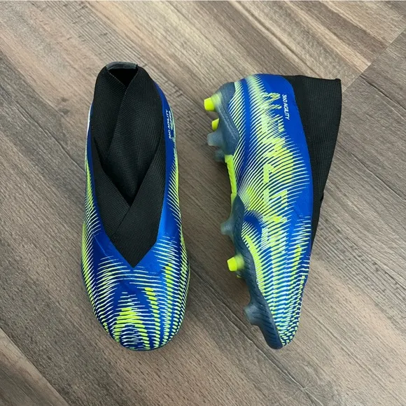 Adidas Kids Nemeziz  FG Kids Laceless Soccer Cleats Royal Blue &amp; Yellow 10.5K