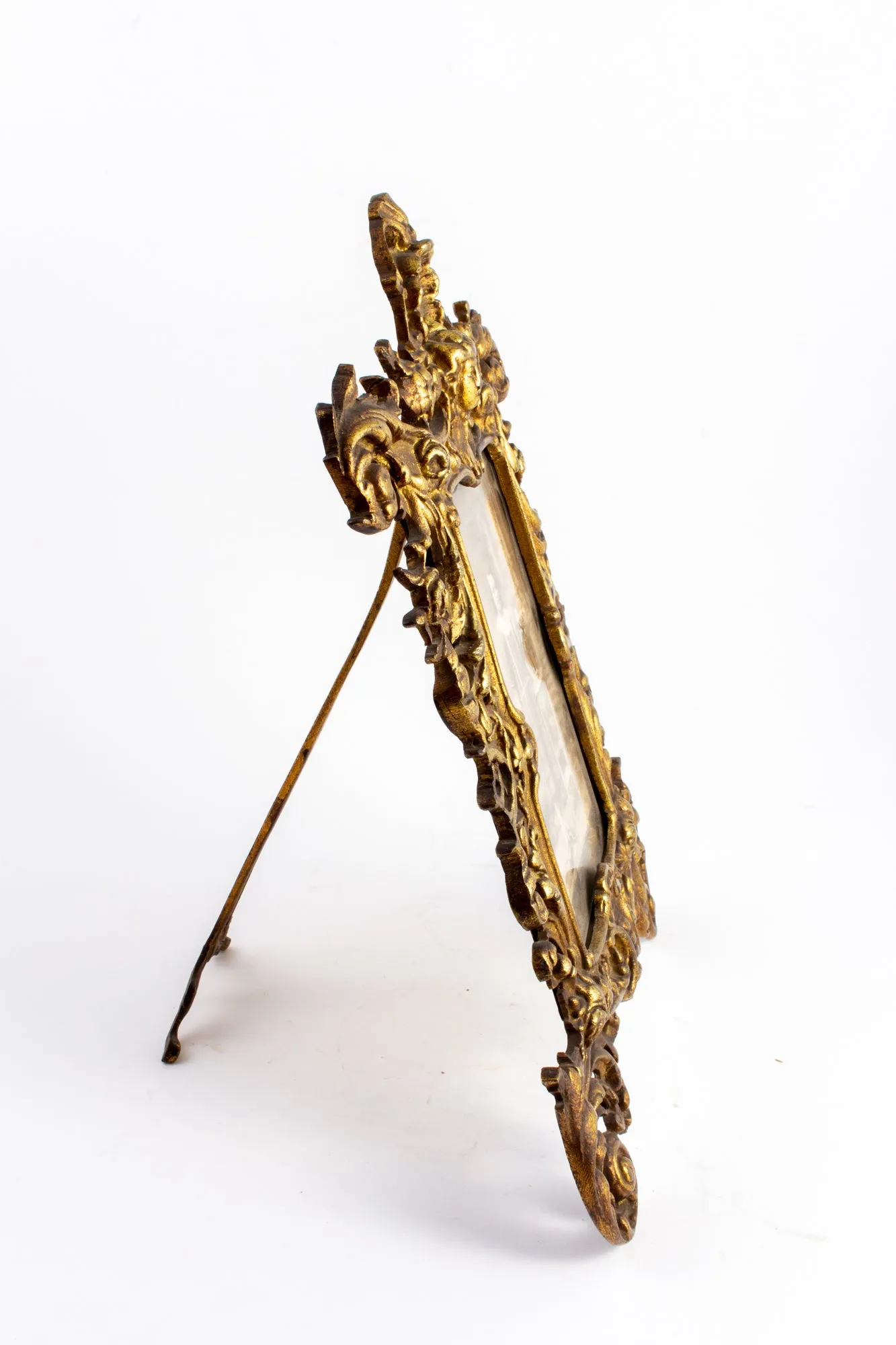 Antique French Art Nouveau Brass Tabletop Frame with Photograph
