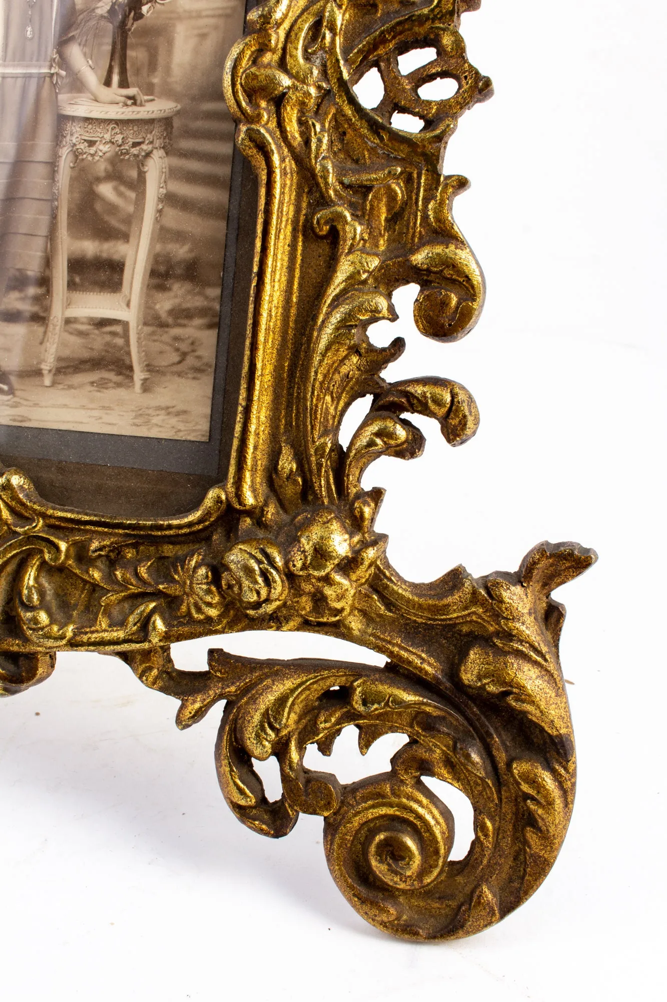 Antique French Art Nouveau Brass Tabletop Frame with Photograph