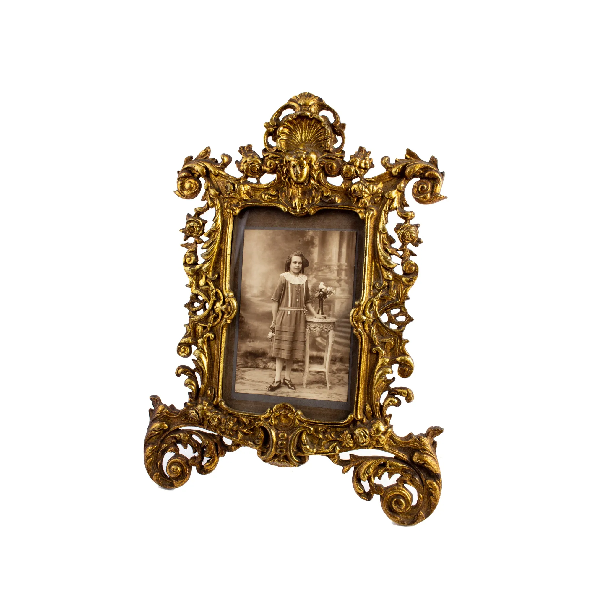 Antique French Art Nouveau Brass Tabletop Frame with Photograph