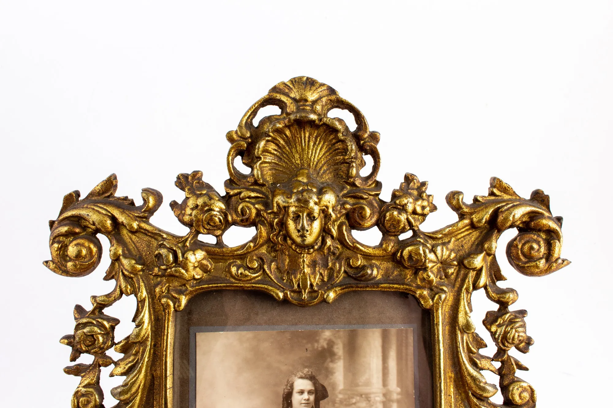 Antique French Art Nouveau Brass Tabletop Frame with Photograph