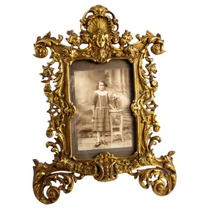 Antique French Art Nouveau Brass Tabletop Frame with Photograph