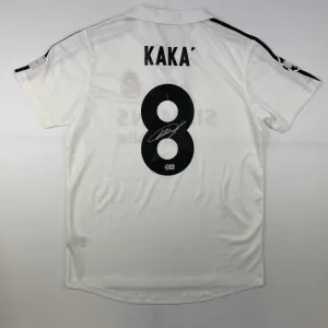 Autographed/Signed Ricardo Kaka Real Madrid White Soccer Jersey Beckett BAS COA