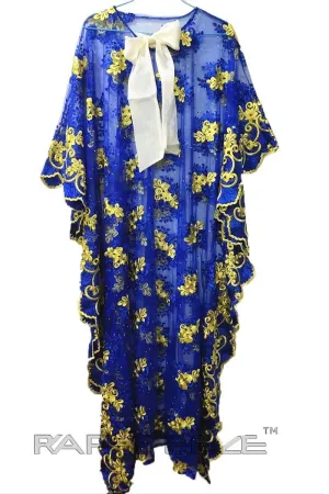 Blue Yellow Floor Length Caftan Maxi