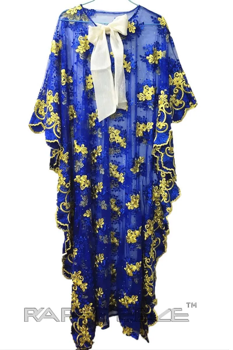 Blue Yellow Floor Length Caftan Maxi