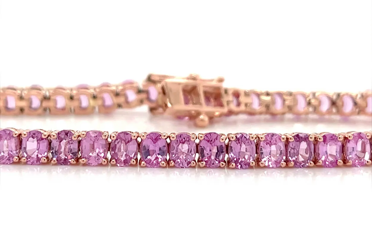 Bracelet 14kt Rose Gold & Oval Pink Sapphires Tennis