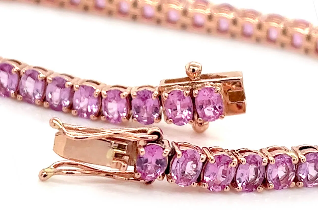 Bracelet 14kt Rose Gold & Oval Pink Sapphires Tennis