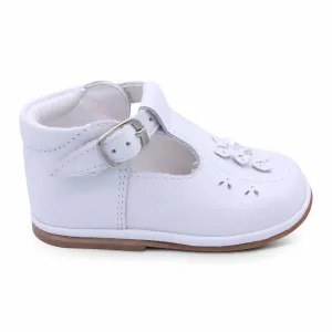 'Carmel' Girls White Leather T-Bar Shoes