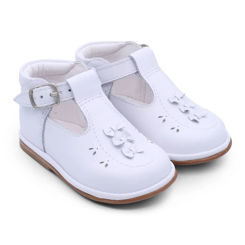 'Carmel' Girls White Leather T-Bar Shoes