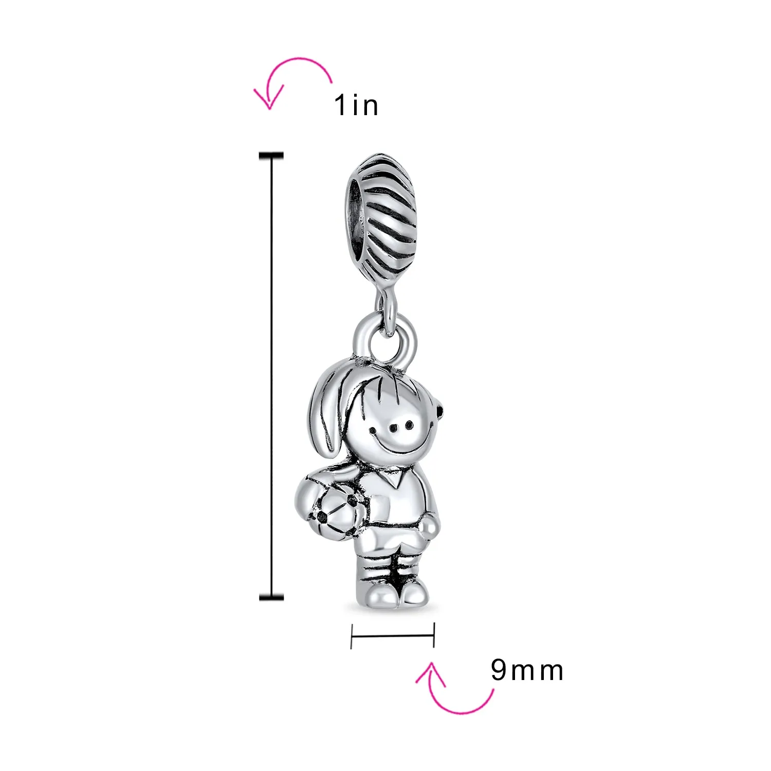 Cartoon Cheerleader Soccer Player Dangle Charm Bead Sterling Silver for Bracelet