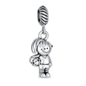 Cartoon Cheerleader Soccer Player Dangle Charm Bead Sterling Silver for Bracelet