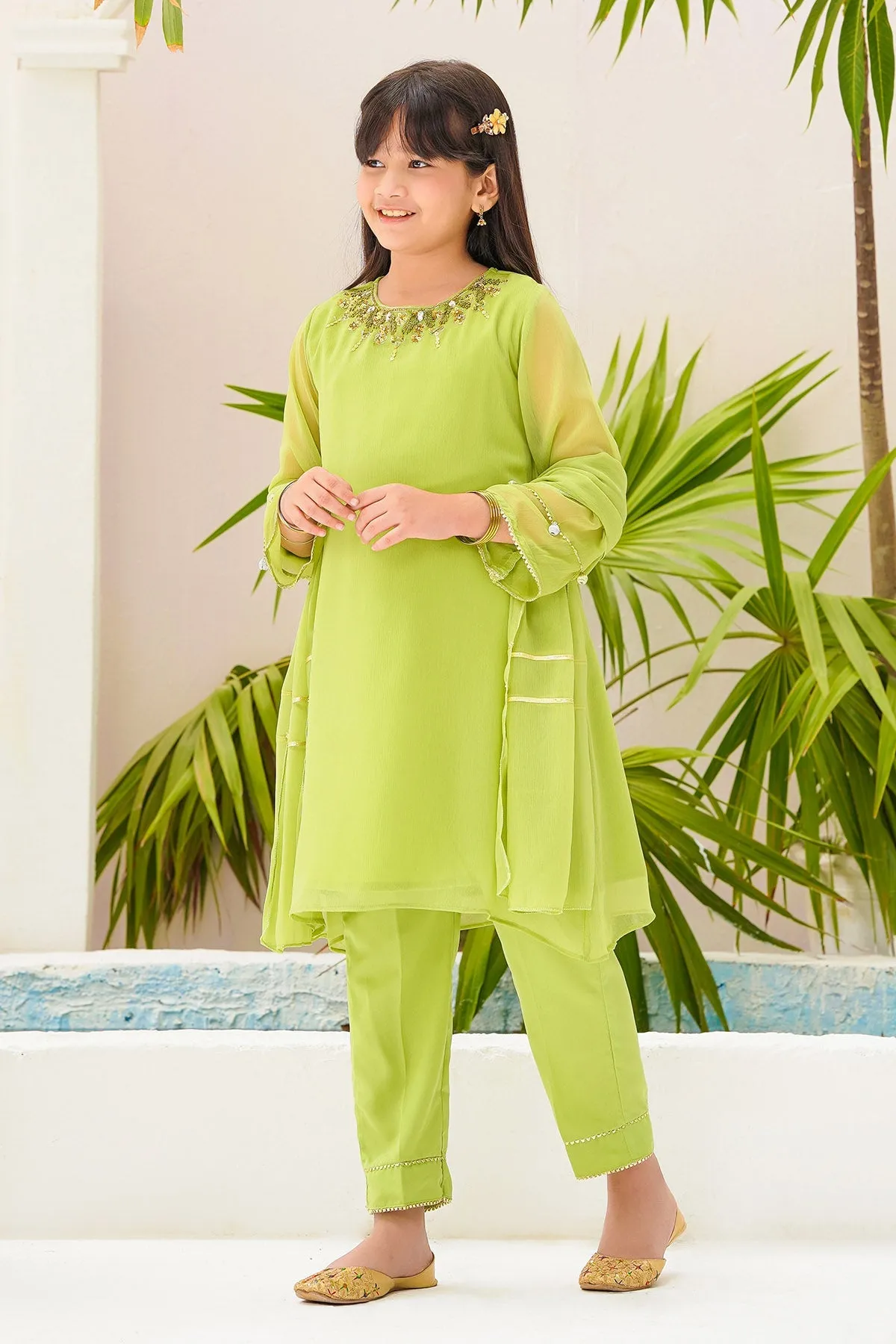 Chiffon Hand Adda Work 3 Pc Suit