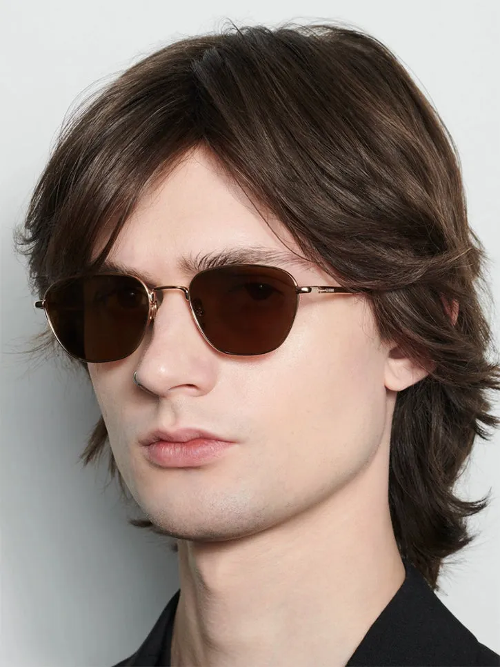 Chimi Steel Polygon Sunglasses, Brown/Gold