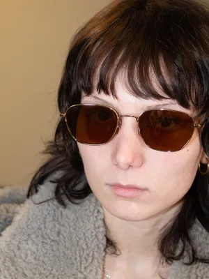 Chimi Steel Polygon Sunglasses, Brown/Gold