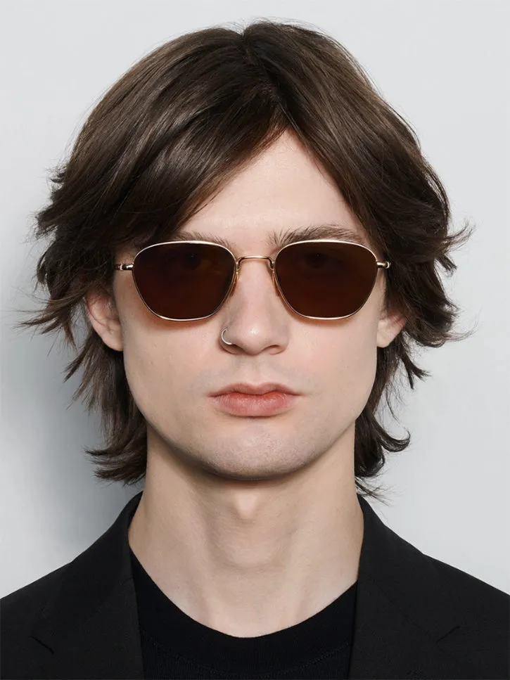 Chimi Steel Polygon Sunglasses, Brown/Gold