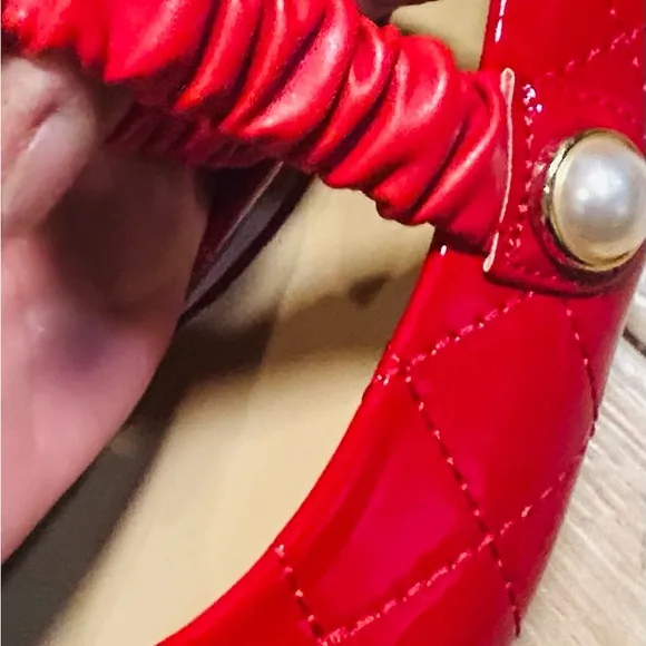 C.Paravano Red NWOT Quilted Mary Jane Flats with Pearl Detail – EU 41 / US 10.5