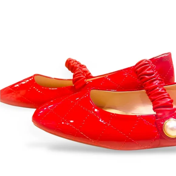 C.Paravano Red NWOT Quilted Mary Jane Flats with Pearl Detail – EU 41 / US 10.5