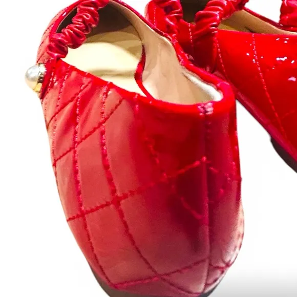 C.Paravano Red NWOT Quilted Mary Jane Flats with Pearl Detail – EU 41 / US 10.5