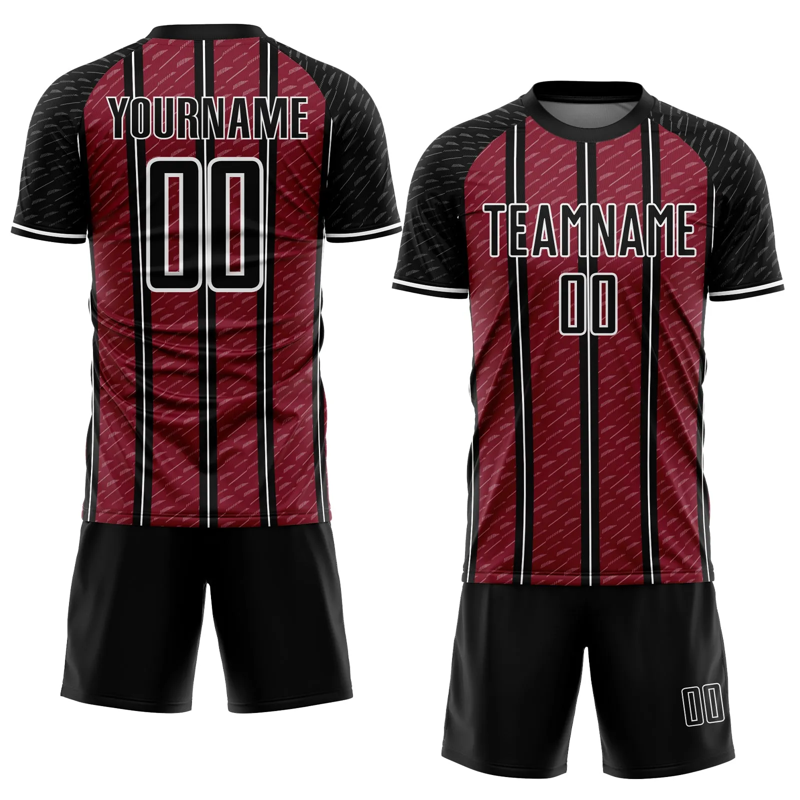 Custom Black Crimson-White Line Sublimation Soccer Uniform Jersey