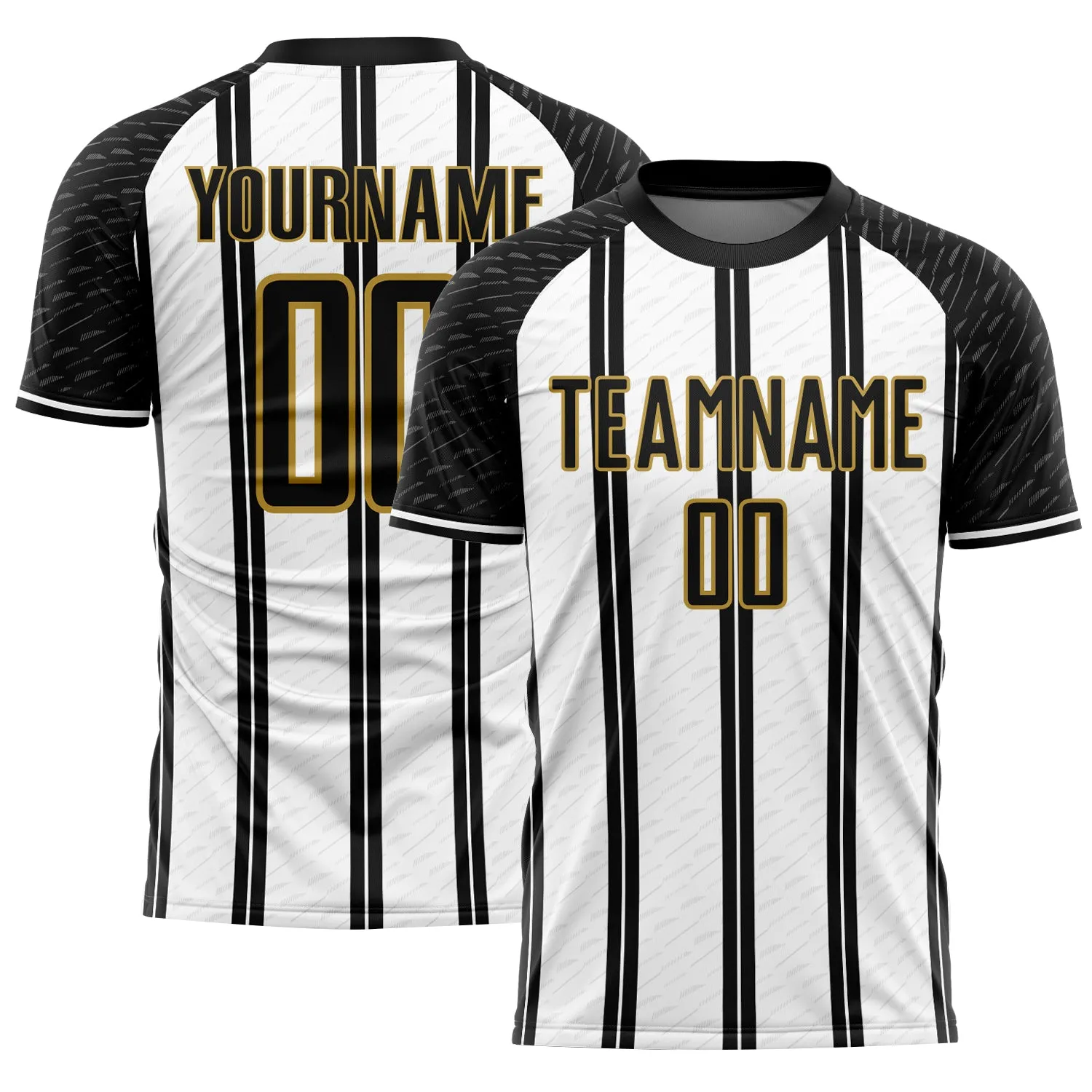 Custom Black White-Old Gold Line Sublimation Soccer Uniform Jersey