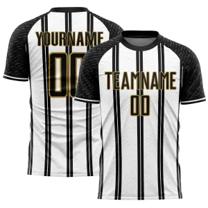 Custom Black White-Old Gold Line Sublimation Soccer Uniform Jersey