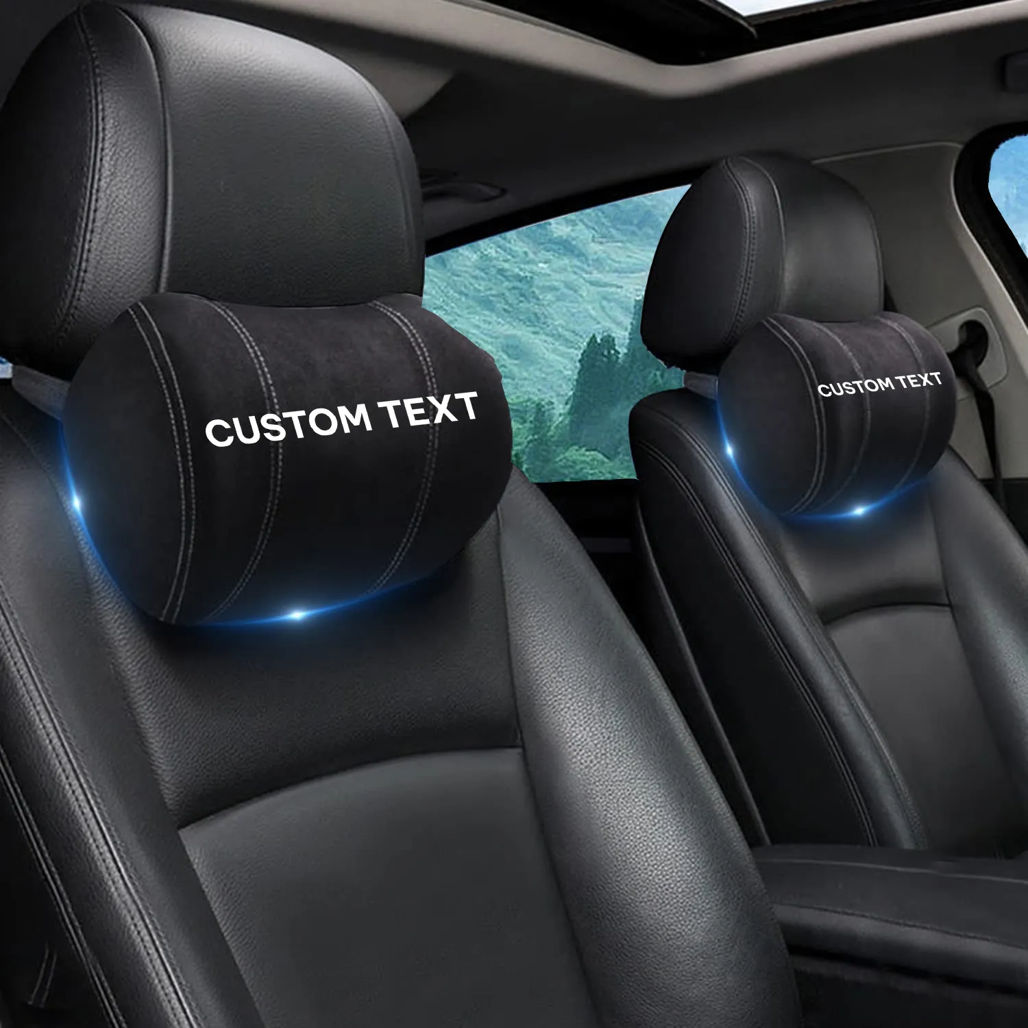 Custom Text For Car Headrest (2 PCS), Compatible with All Cars, 2023 Update Version Premium Memory Foam Car Neck Pillow FM15985