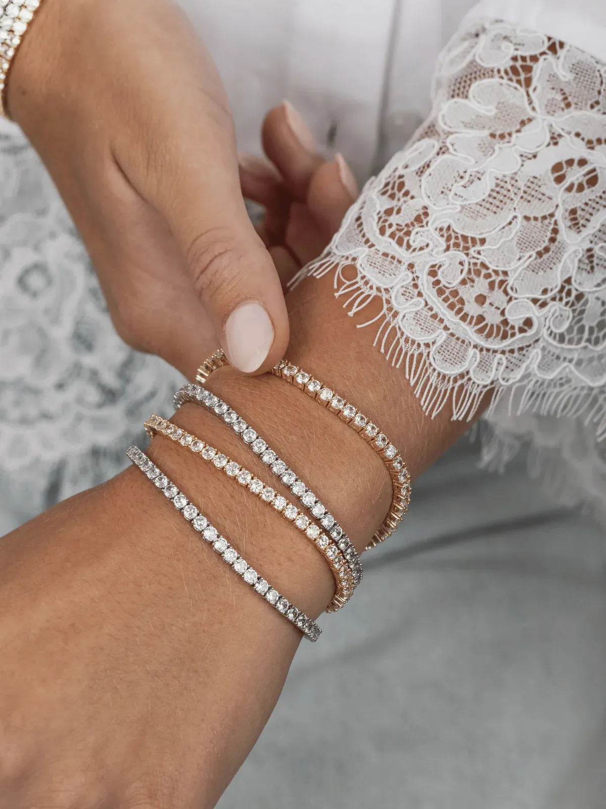 CZ Tennis Bracelet - Large - Silver / 6"
