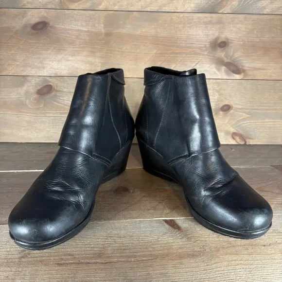 dansko romy womens size 39 shoes black leather slip on wedge ankle boots