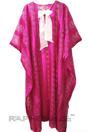 Deep Pink Caftan Cotton Maxi Lace