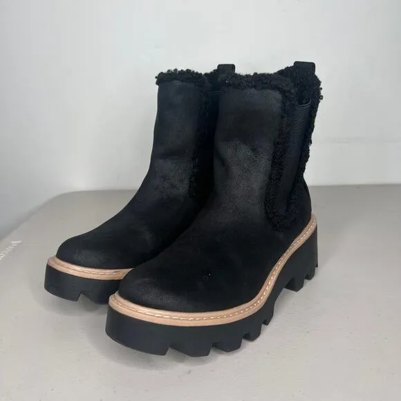 DV Dolce Vita Black Vinny Cozy Lug-Sole Platform Booties Size 6
