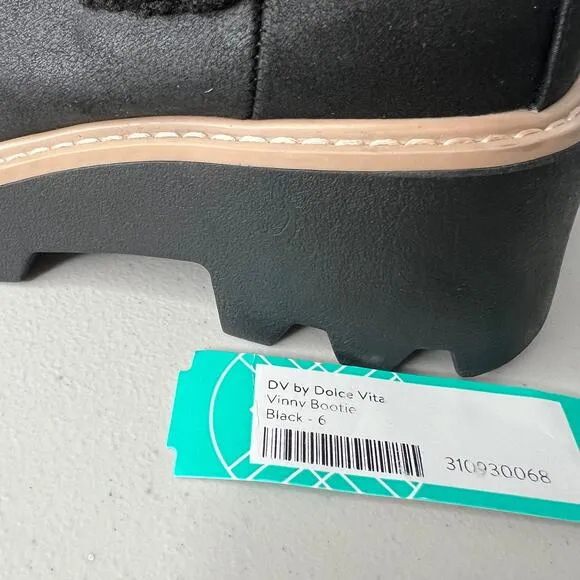 DV Dolce Vita Black Vinny Cozy Lug-Sole Platform Booties Size 6