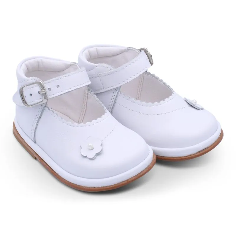 'Ella' Girls White Leather Bar Shoes