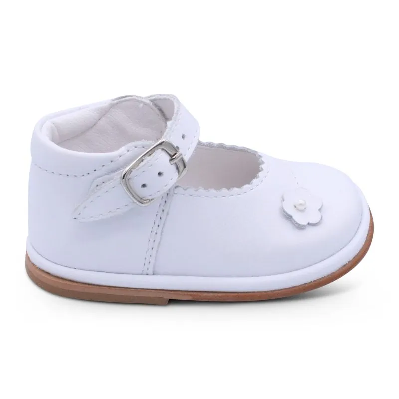 'Ella' Girls White Leather Bar Shoes