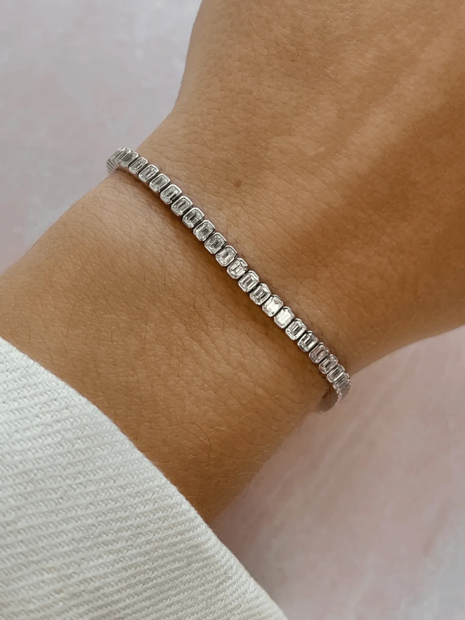 Emerald Cut Diamond Tennis Bracelet 14K