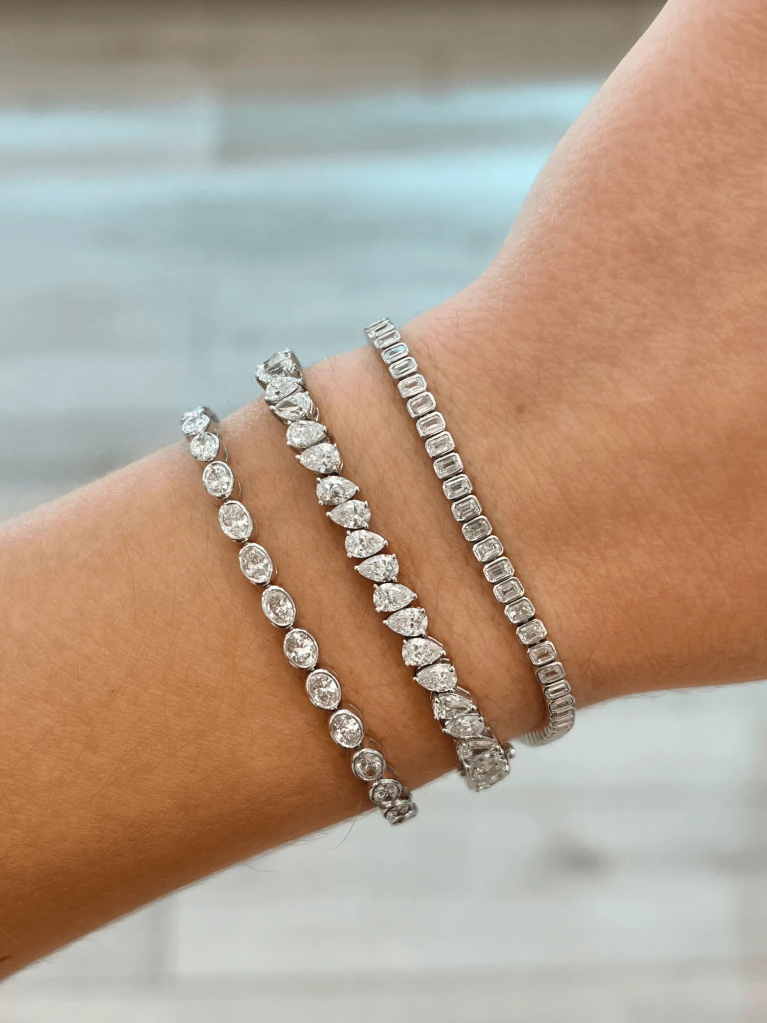 Emerald Cut Diamond Tennis Bracelet 14K