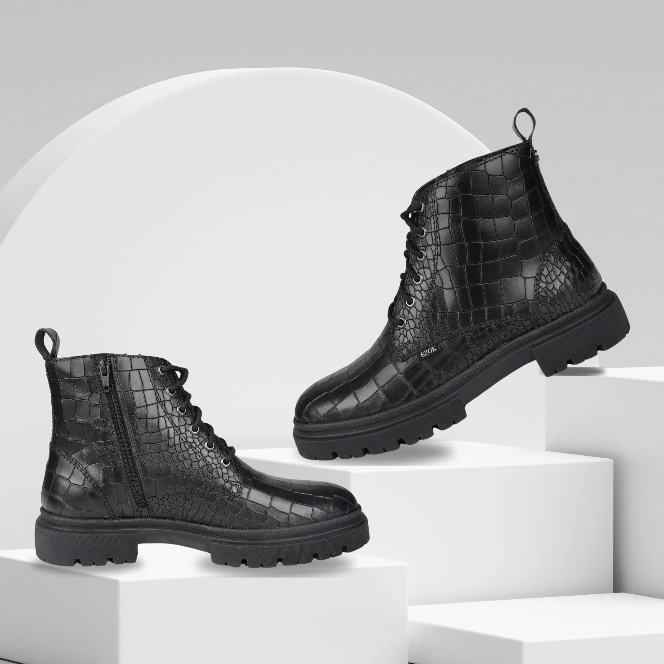 Ezok Leather Ankle Lace Up Boots For Men