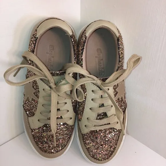 Girls US 1 Elephantito Gold Glitter Sneakers